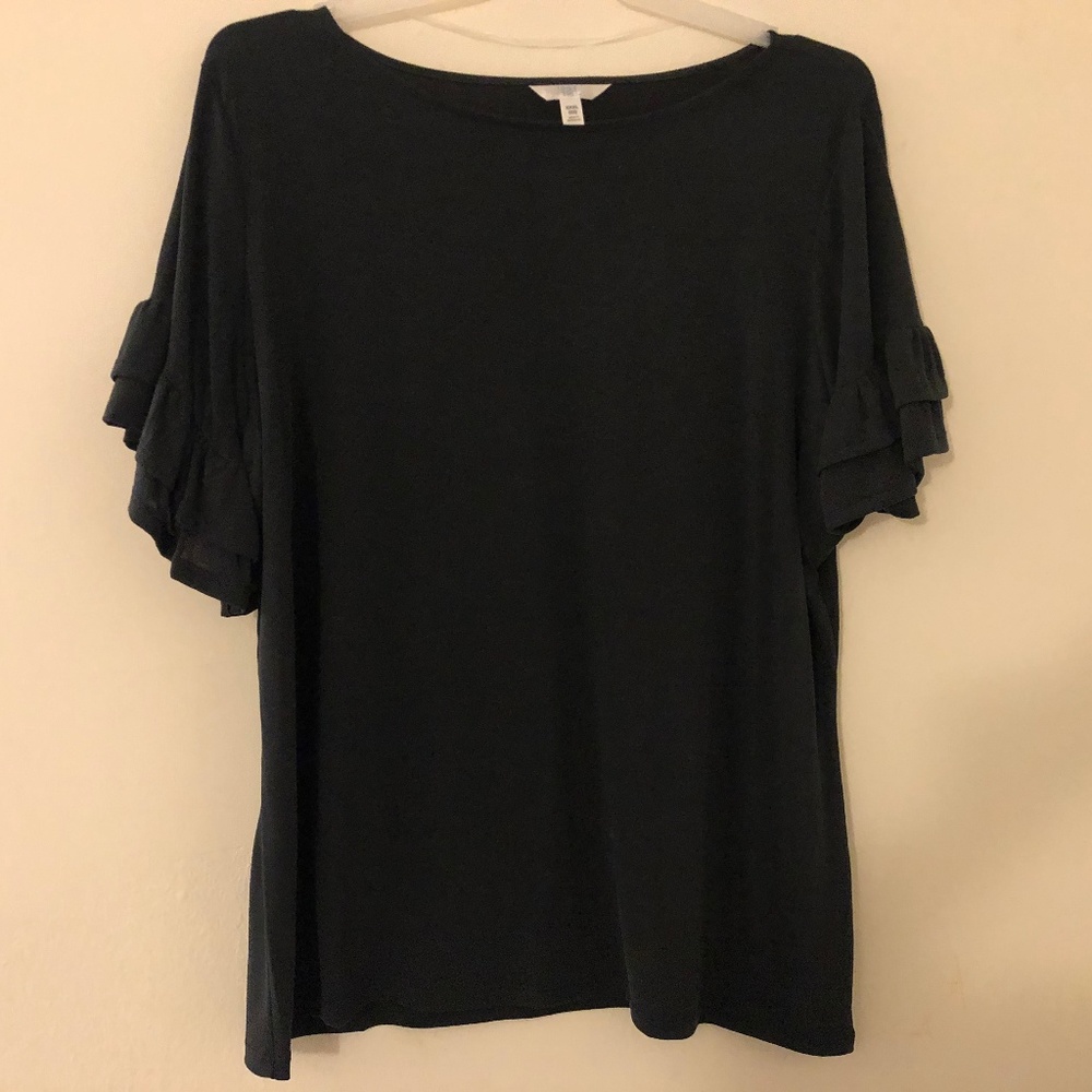 Time&Tru Black Ruffle Sleeve T-Shirt Sx 22